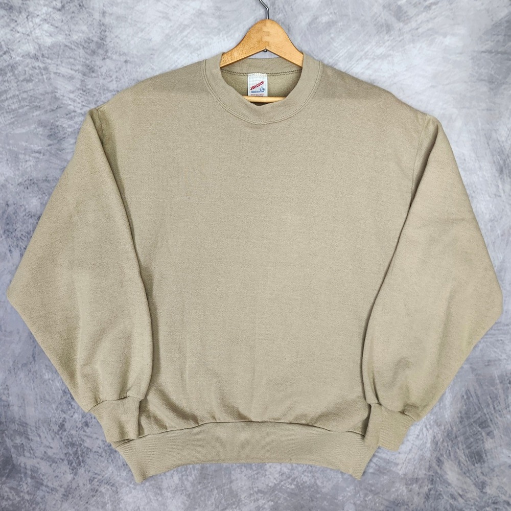Vintage Jerzees Blank Sweatshirt Mens Large Tan Beige Crewneck USA 90s Boxy Fit